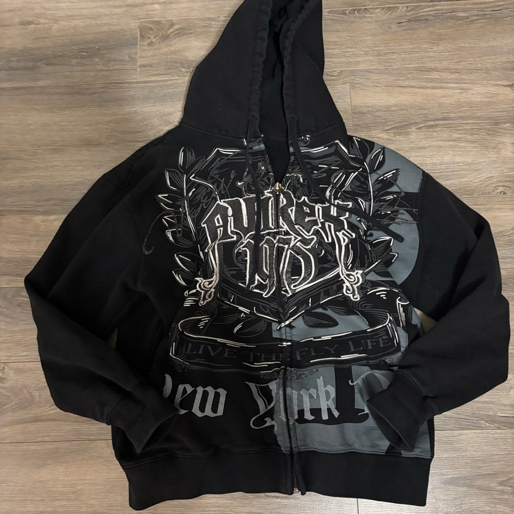 Avirex Black and Gray and Black Hoodie
